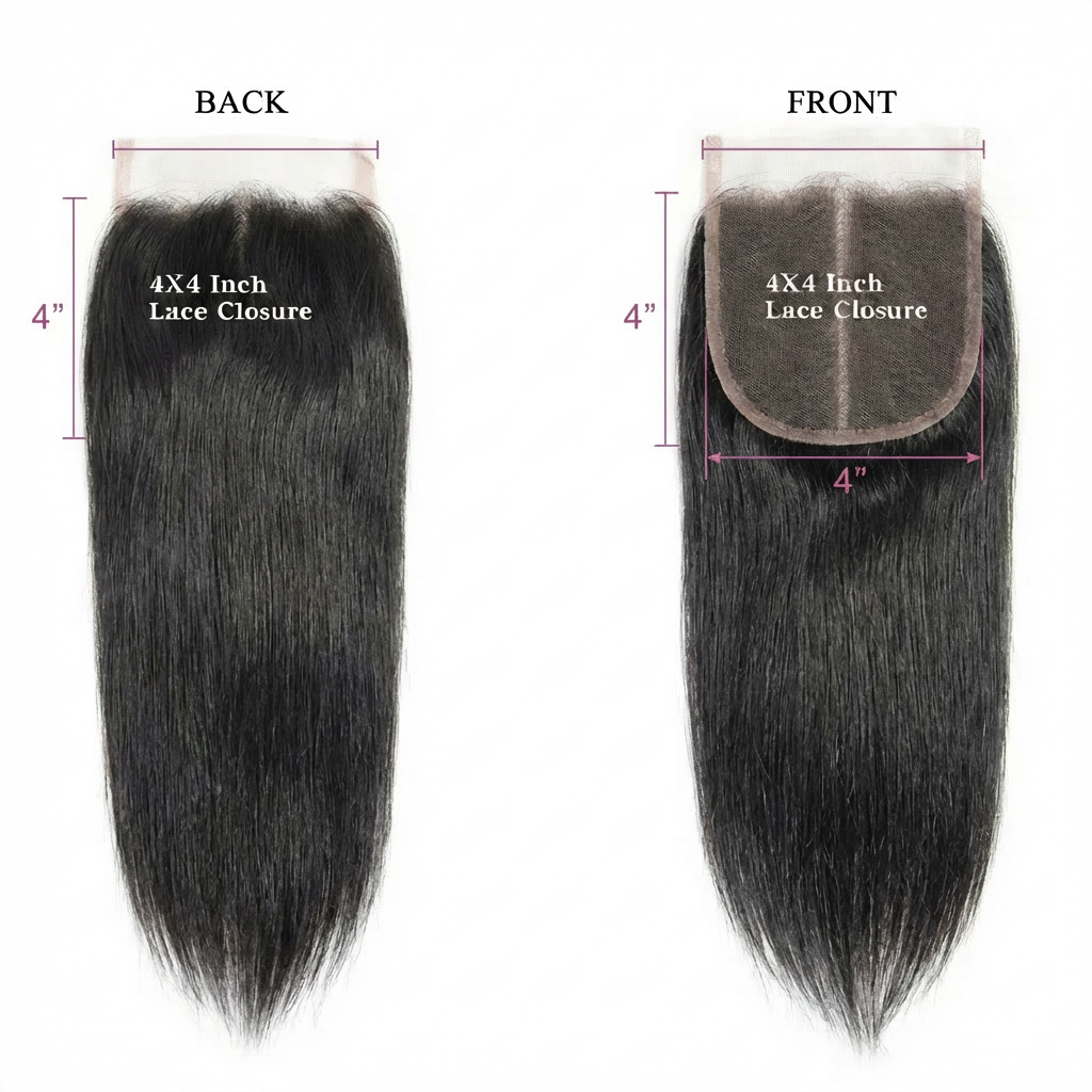 Straight 4x4 Lace Closure — Front and Back View